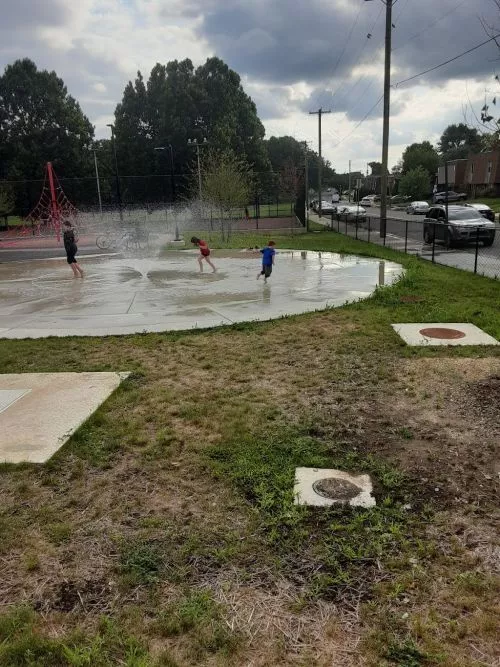 Very cool playground equipment for kids to climb on and a sprinkler in the summertime